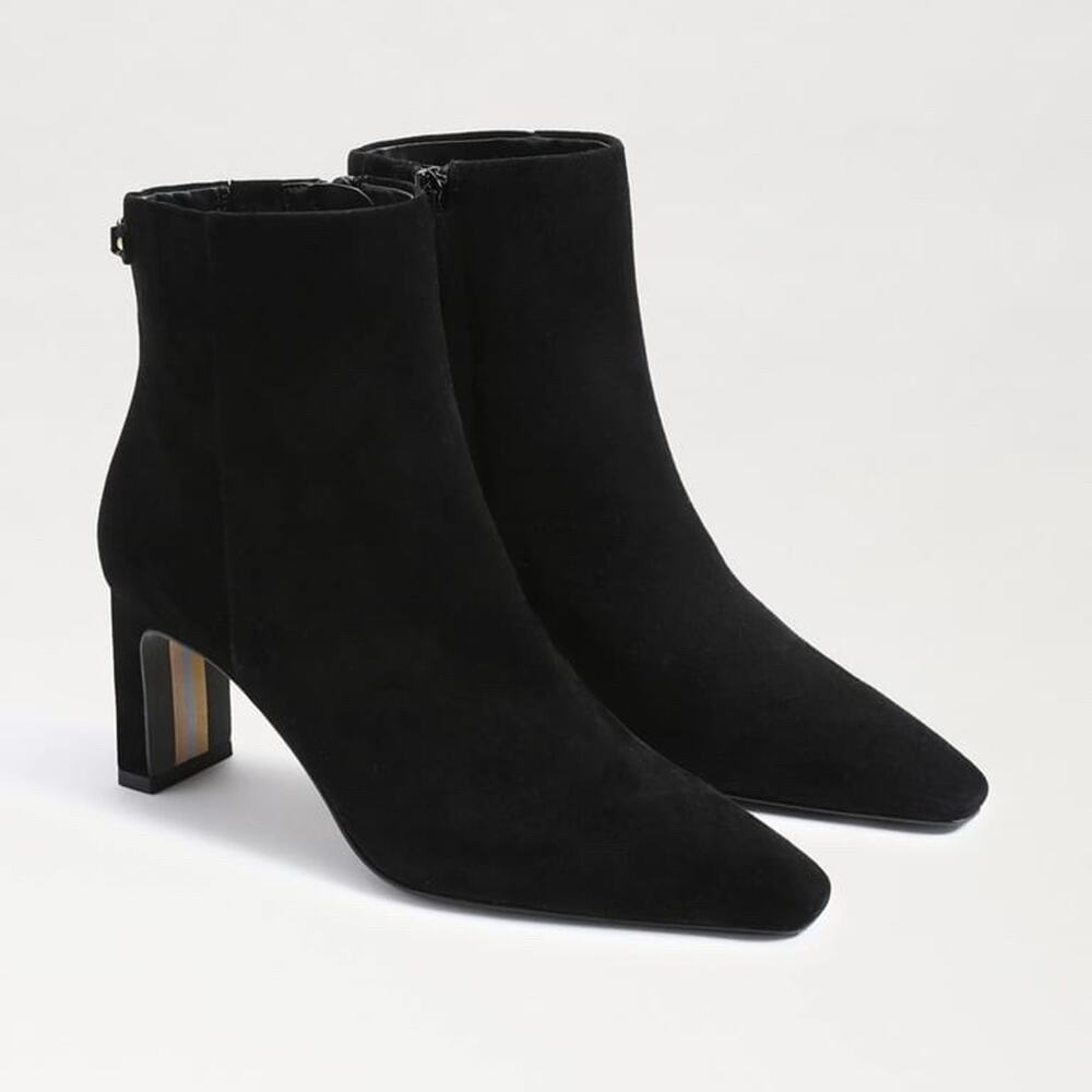 Sam Edelman Saige Black Suede Ankle Booties Side Zip Snip Toe Heel Size 8